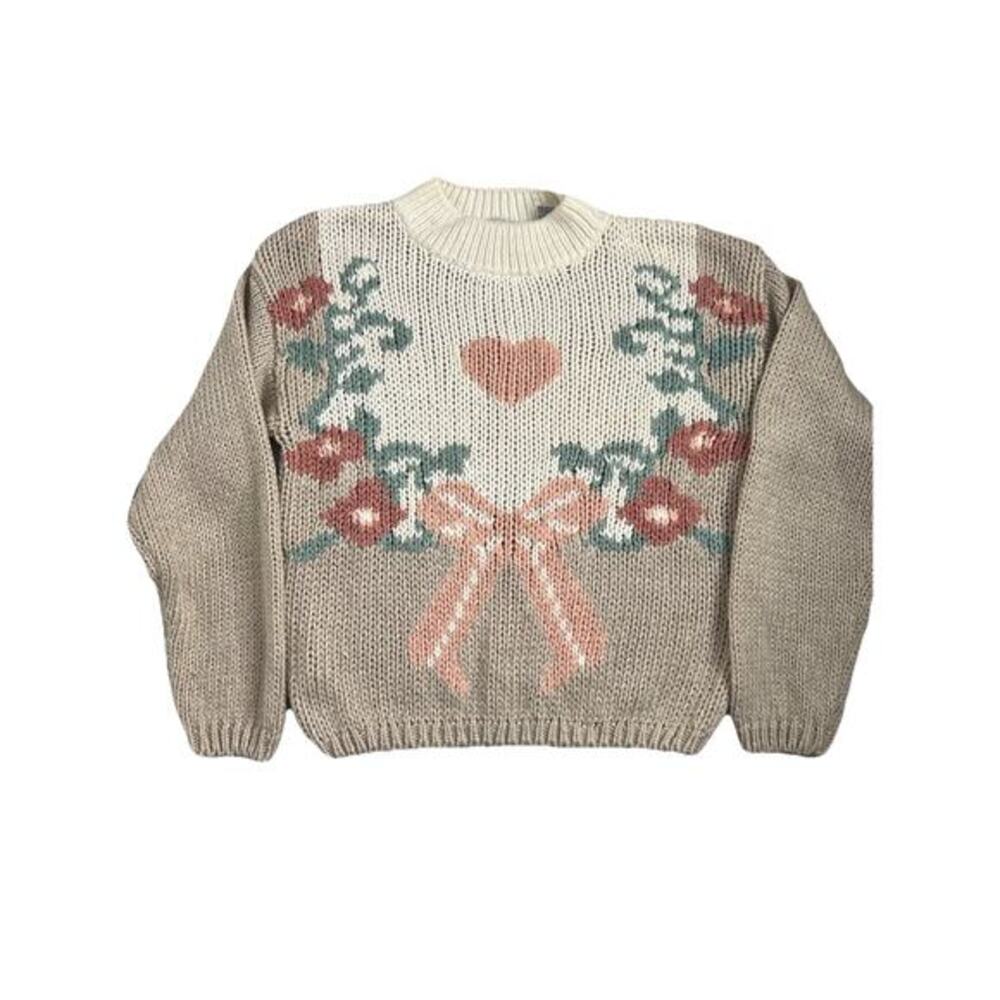 Maggie Lawrence Cottagcore Ribbon Heart Knit Sweater Women’s Size Small Vintage
